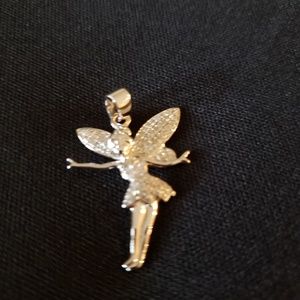 10kt White Gold & Diamond Tinkerbell Pendant 1/4 Cttw